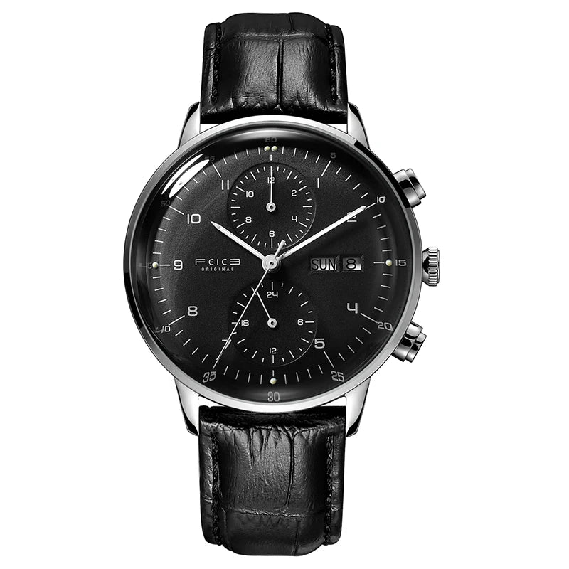 Bauhaus Elegance! FEICE FM121 Automatic Mechanical Dress Watch – Stainless Steel, Full Calendar, Domed Mirror Design