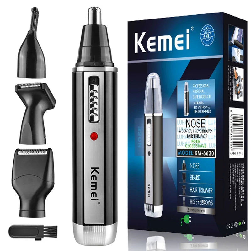 All-in-One Grooming! Kemei 4-in-1 Rechargeable Trimmer – Nose, Ear, Beard & Eyebrow Hair Removal Kit