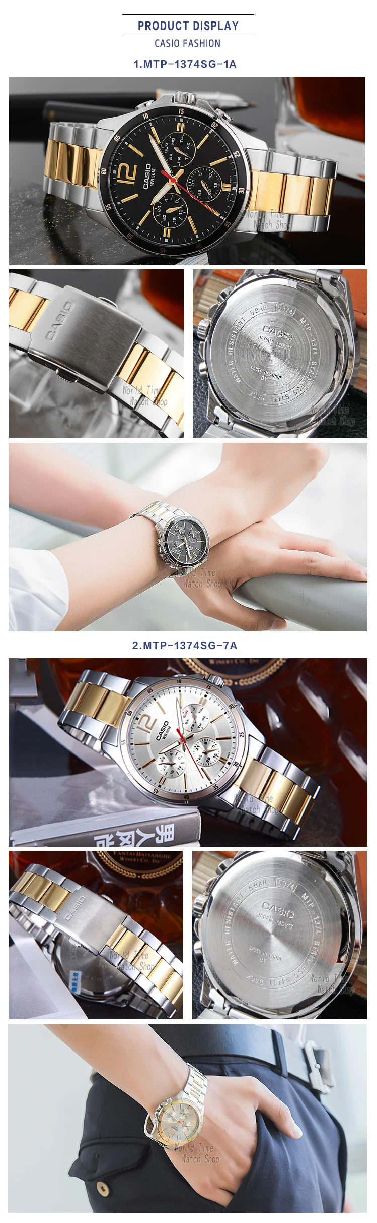 Top Brand Luxury! Casio MTP-1374 Quartz Watch – 50M Water Resistant, Multi-Hand Analog Display for Business & Military Style