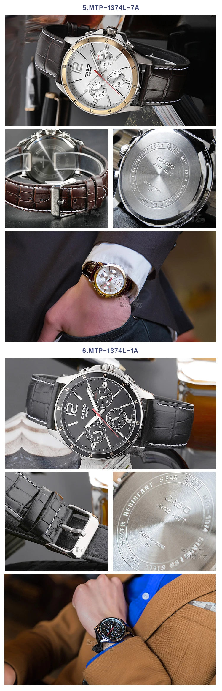 Top Brand Luxury! Casio MTP-1374 Quartz Watch – 50M Water Resistant, Multi-Hand Analog Display for Business & Military Style