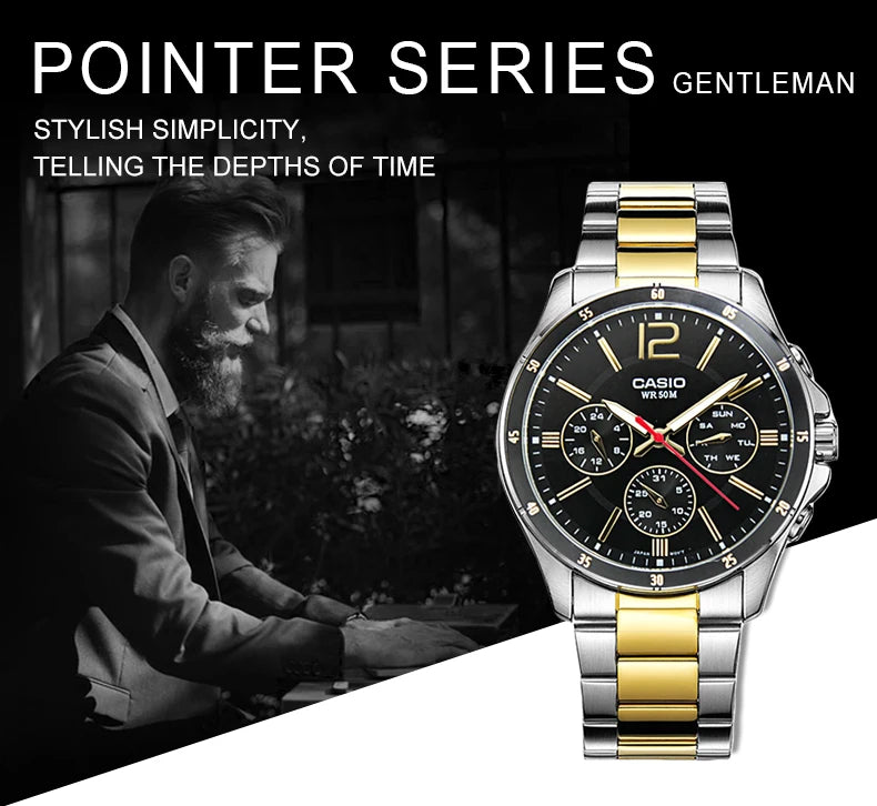 Top Brand Luxury! Casio MTP-1374 Quartz Watch – 50M Water Resistant, Multi-Hand Analog Display for Business & Military Style