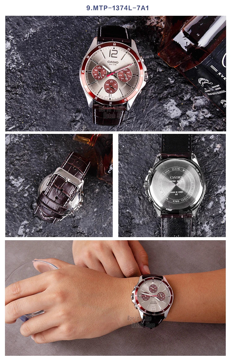 Top Brand Luxury! Casio MTP-1374 Quartz Watch – 50M Water Resistant, Multi-Hand Analog Display for Business & Military Style