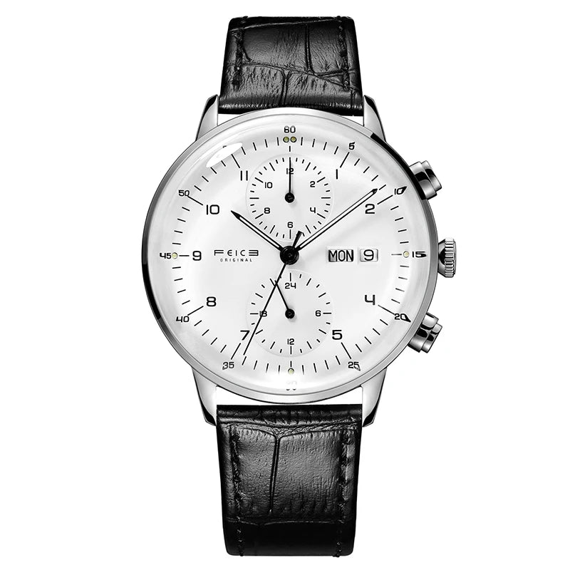 Bauhaus Elegance! FEICE FM121 Automatic Mechanical Dress Watch – Stainless Steel, Full Calendar, Domed Mirror Design