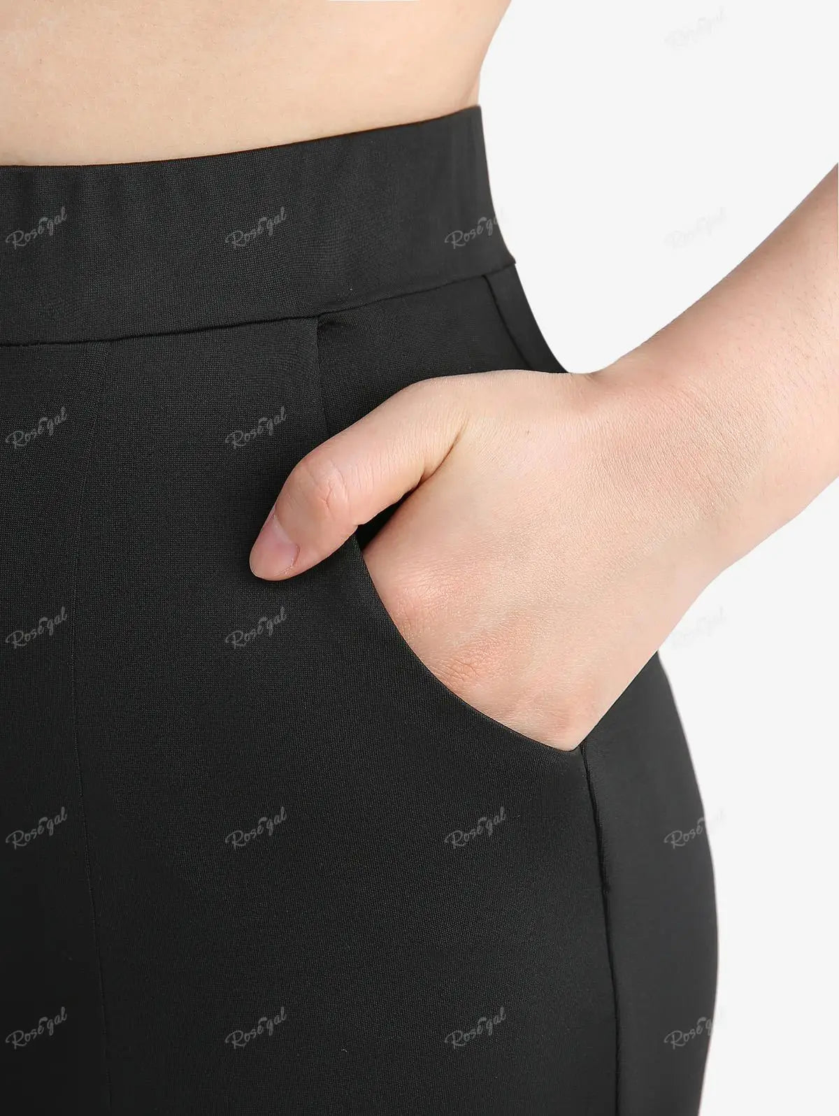 Flattering Flare! ROSE GAL Plus Size High Stretch Split Pants – Lace Trim, Adjustable Lace-Up Detail, Perfect Comfort