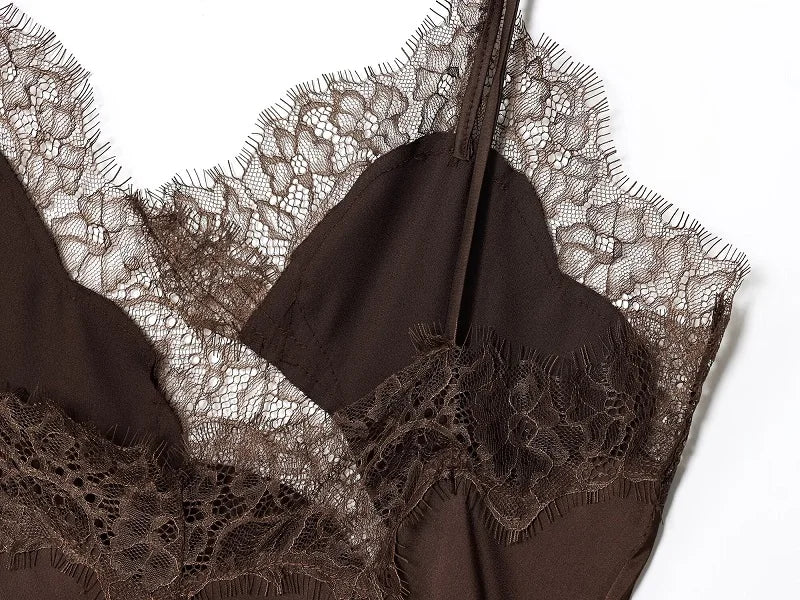 Satin Siren! MUJER Sexy Lace Slip Mini Dress – Backless, Asymmetric Hem, Perfect for Summer Parties & Beach Glamour