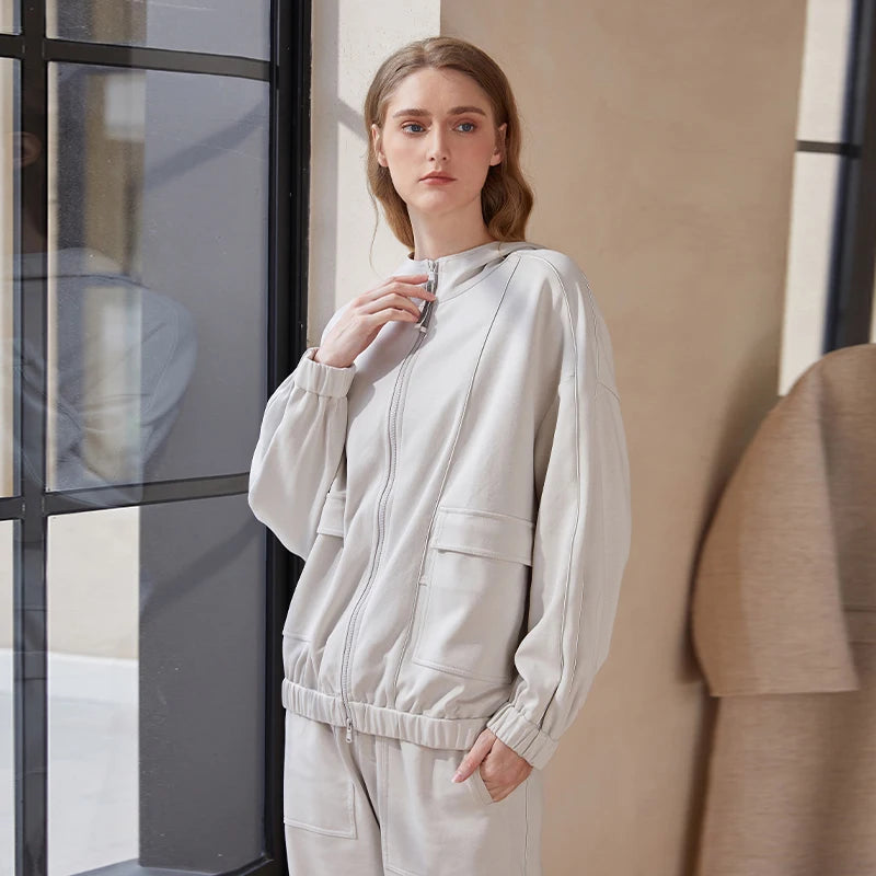 Cozy Luxe! Serathinan Women's Combed Cotton Hoodie – Zip-Up, Loose Fit, Essential for Autumn/Winter Style