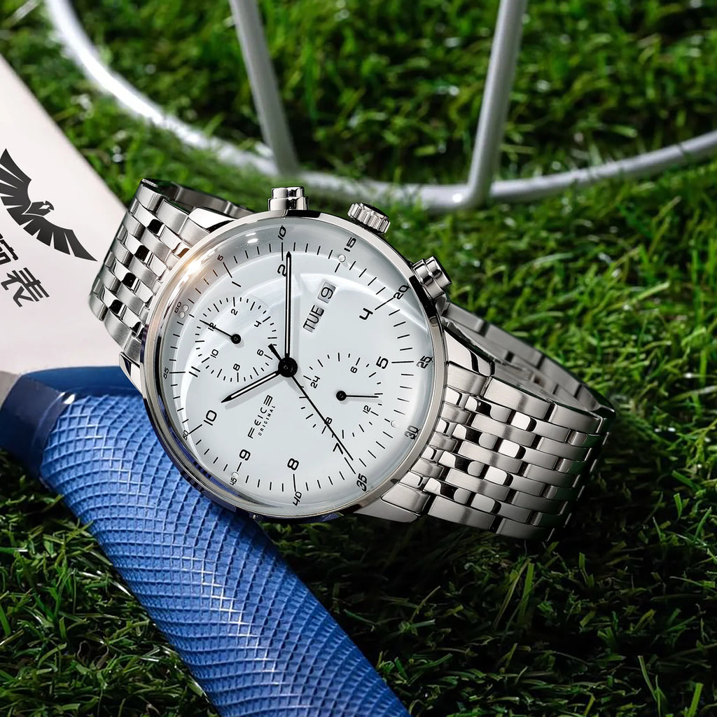 Bauhaus Elegance! FEICE FM121 Automatic Mechanical Dress Watch – Stainless Steel, Full Calendar, Domed Mirror Design