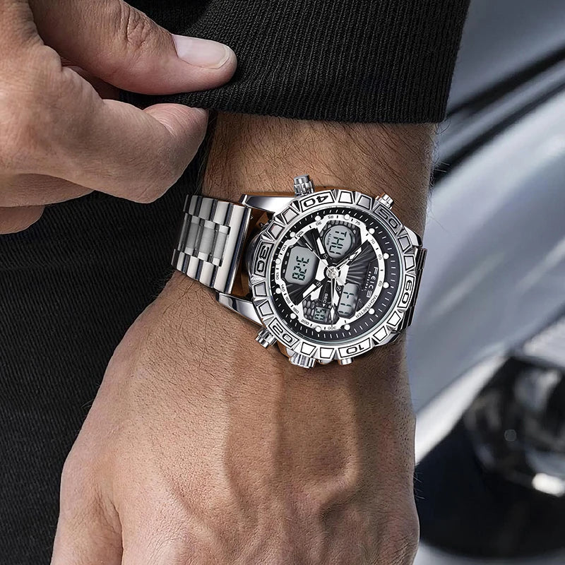 Original Retro Design! FEICE FK817 Dual Display Quartz Watch – Luminous, Waterproof, 8-Function Sport Chronograph