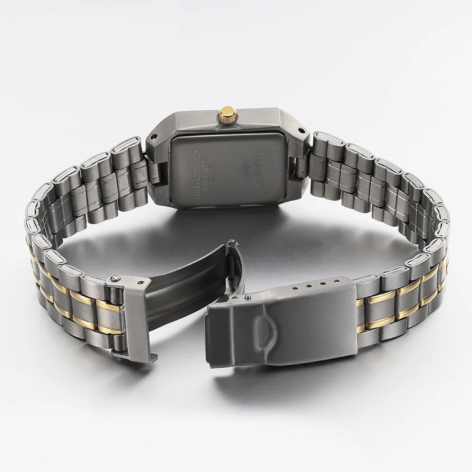 Ultralight Luxury! BERNY Square Titanium Quartz Watch for Women – Gold Tone, Calendar Display, 30M Waterproof