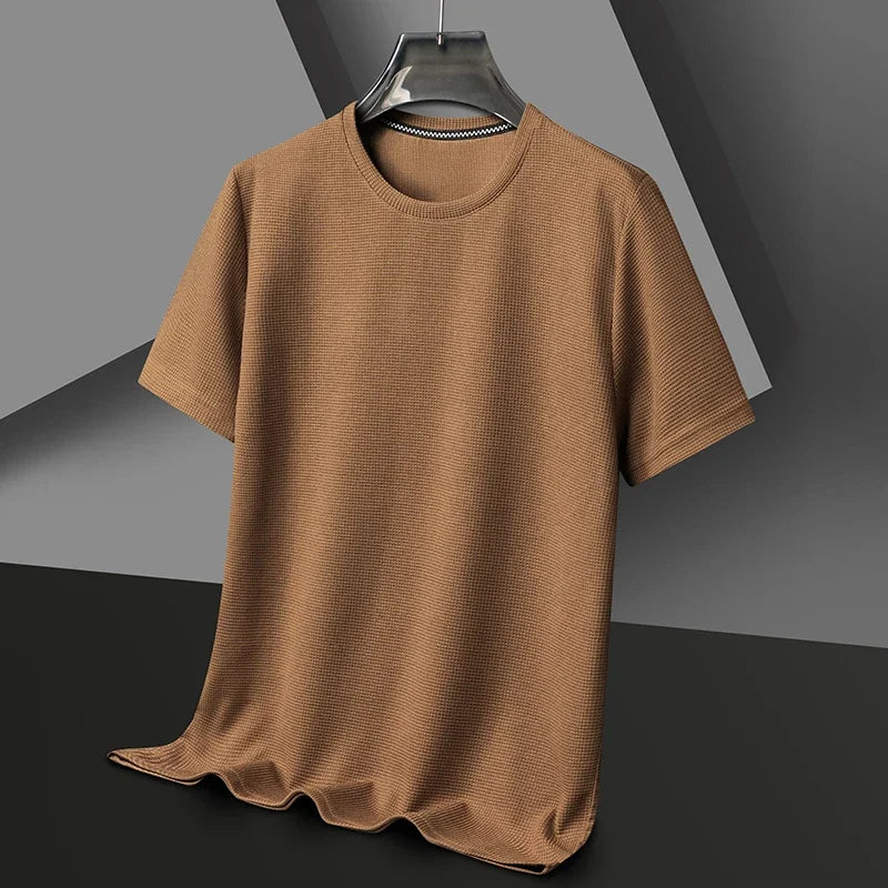 Texture & Comfort! New Summer Waffle Knit T-Shirt for Men – Breathable, Round Neck, Short Sleeve Casual Top