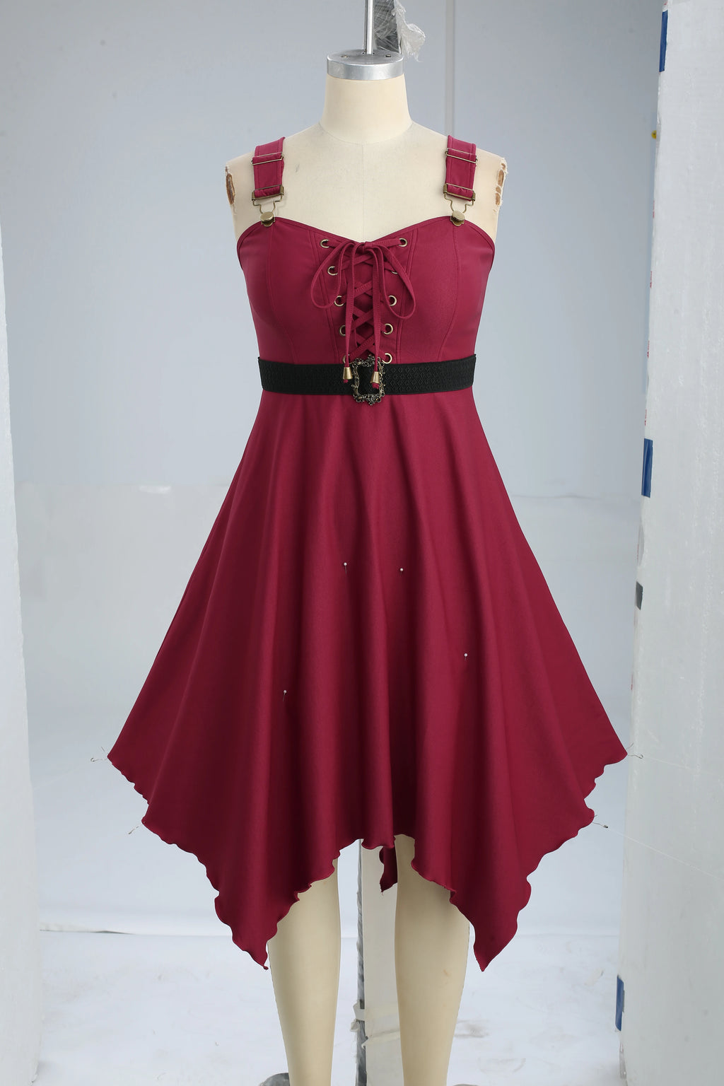 ROSEGAL Plus Size Lace-Up Handkerchief Dress With Pockets And Removable Belt Women's Casual Maxi Dress Deep Red Vestidos