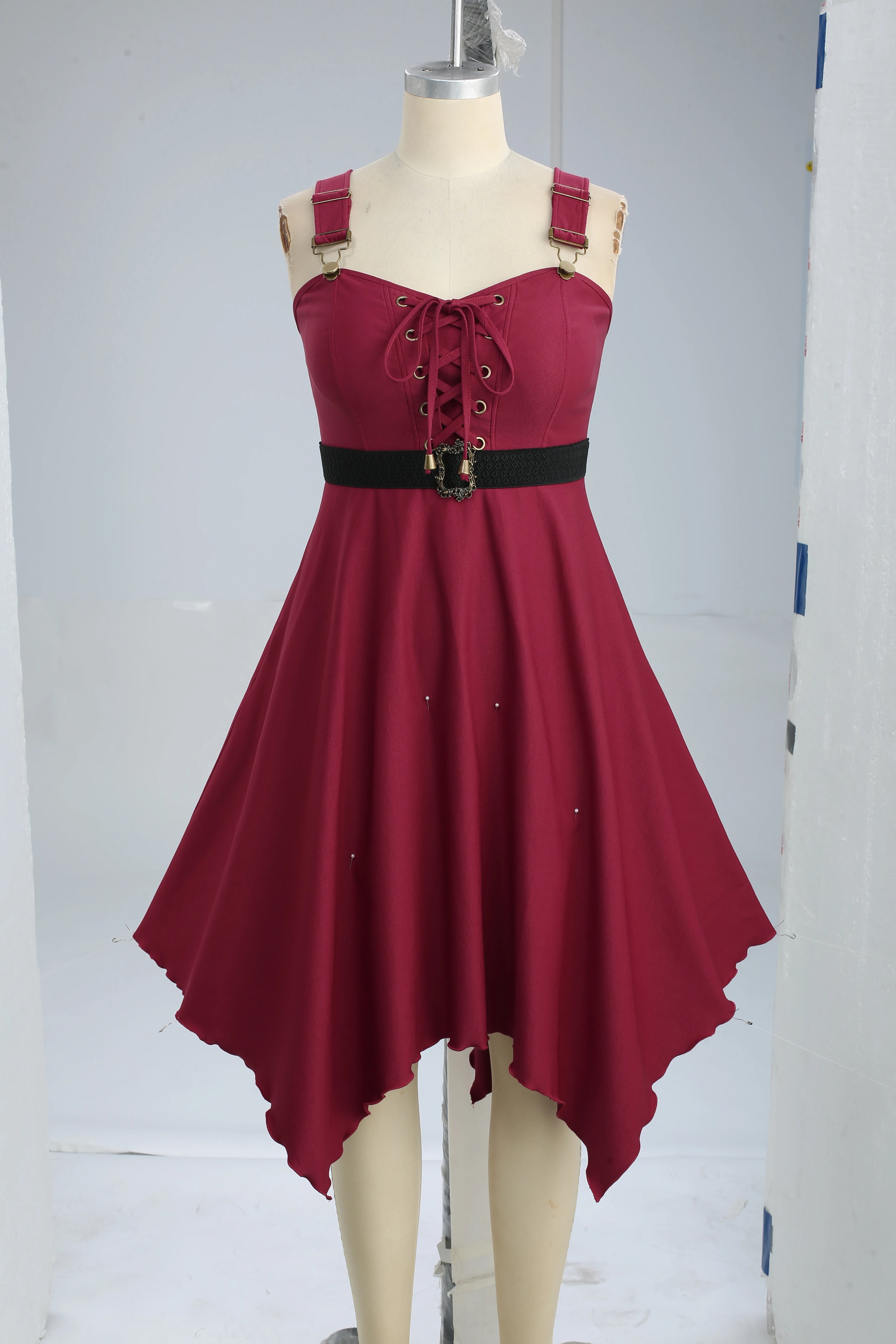 ROSEGAL Plus Size Lace-Up Handkerchief Dress With Pockets And Removable Belt Women's Casual Maxi Dress Deep Red Vestidos
