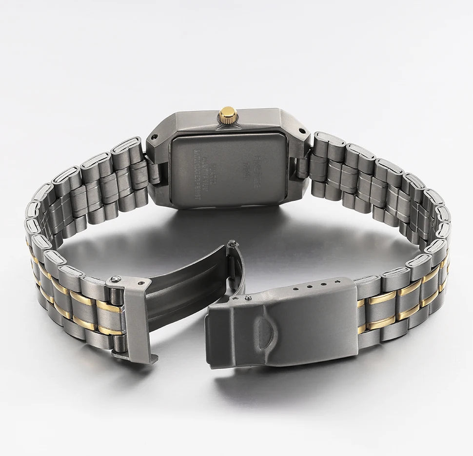 Ultralight Luxury! BERNY Square Titanium Quartz Watch for Women – Gold Tone, Calendar Display, 30M Waterproof