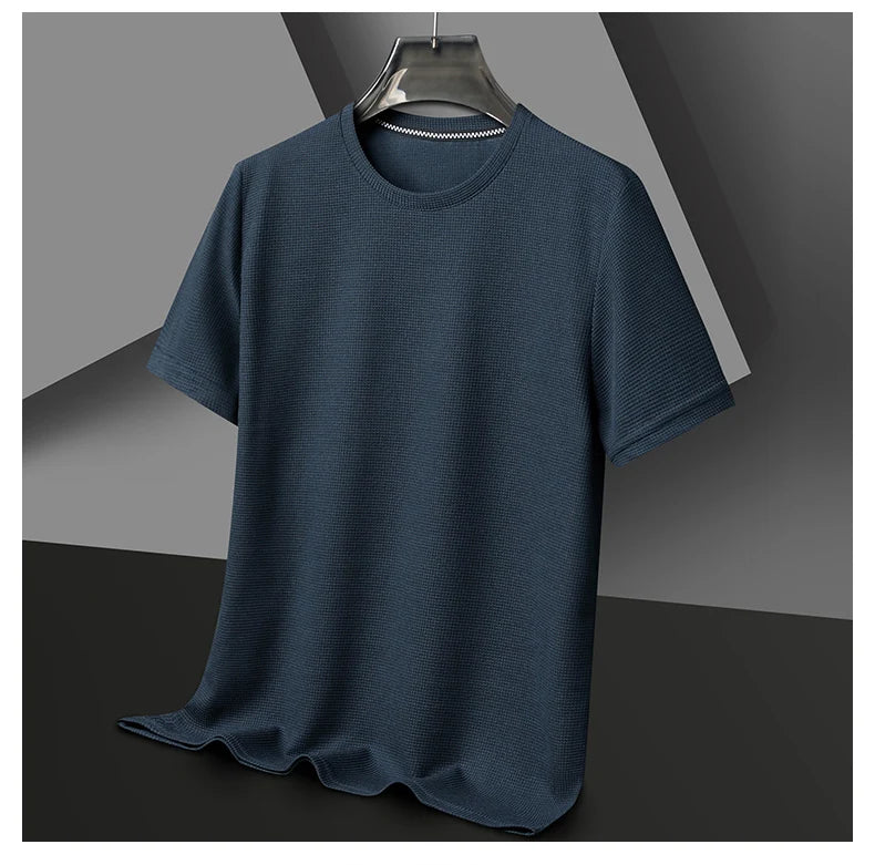 Texture & Comfort! New Summer Waffle Knit T-Shirt for Men – Breathable, Round Neck, Short Sleeve Casual Top