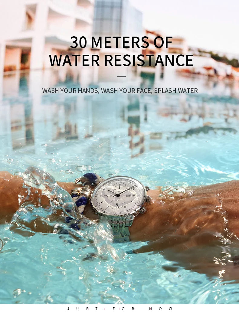 Bauhaus Elegance! FEICE FM121 Automatic Mechanical Dress Watch – Stainless Steel, Full Calendar, Domed Mirror Design