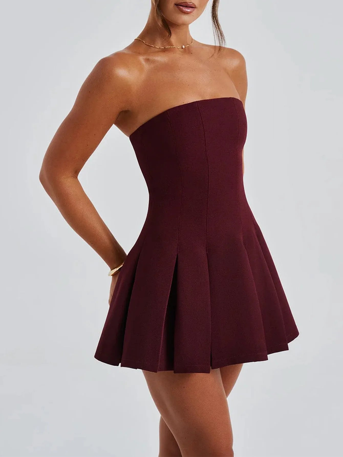 Night Out Glamour! Elegant Pleated Mini Dress – Chic Tube Top, Slim Fit, Perfect for European/American Events