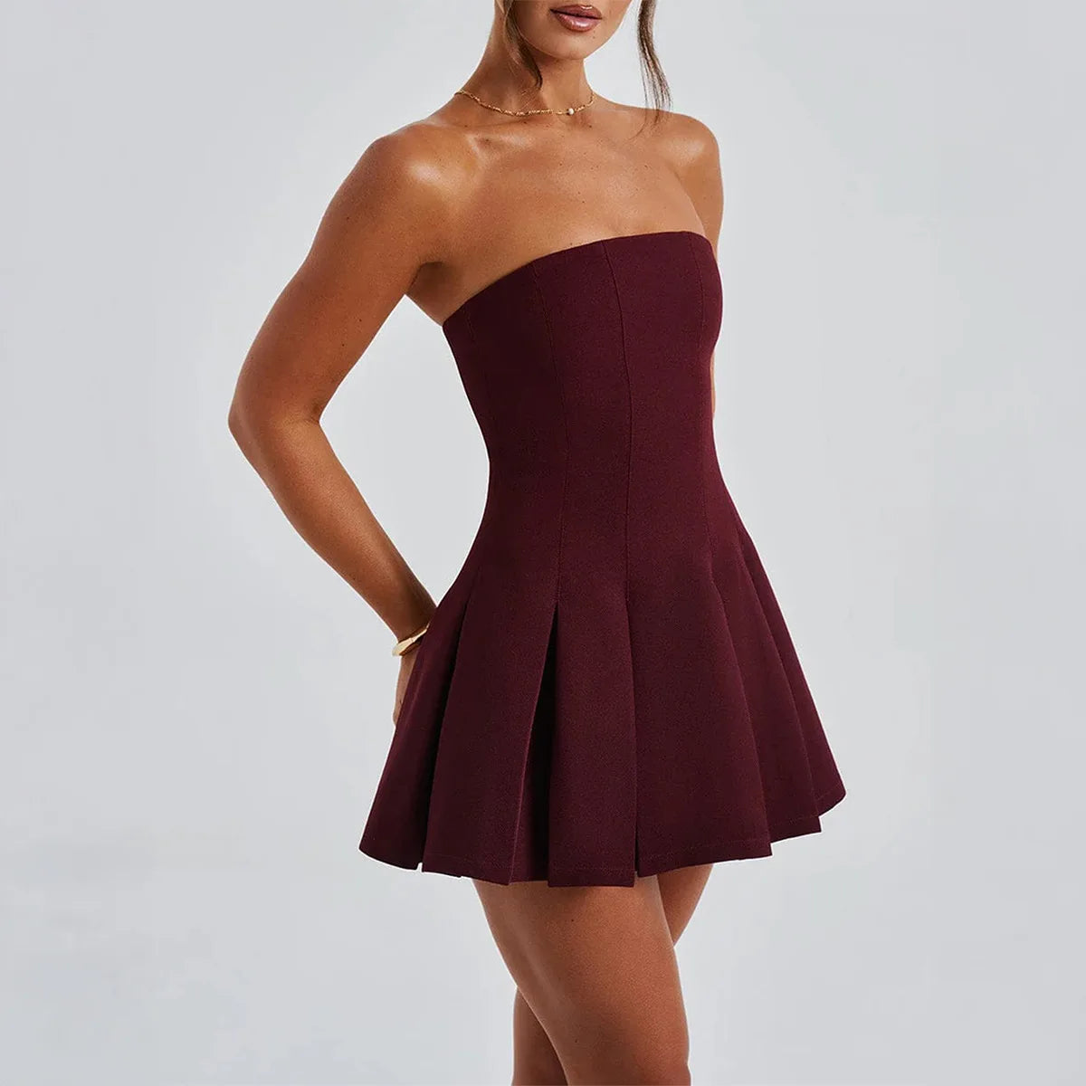 Night Out Glamour! Elegant Pleated Mini Dress – Chic Tube Top, Slim Fit, Perfect for European/American Events