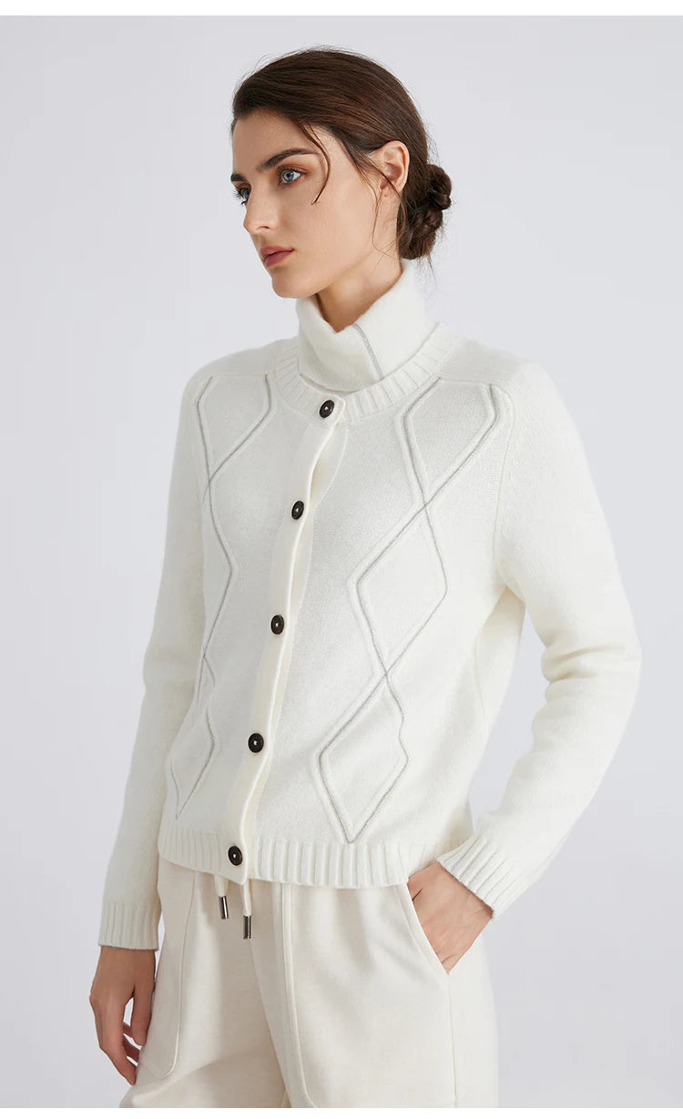 BC940 100% merino wool High-quality luxury brand women's long-sleeved thick cardigan knitted sweater