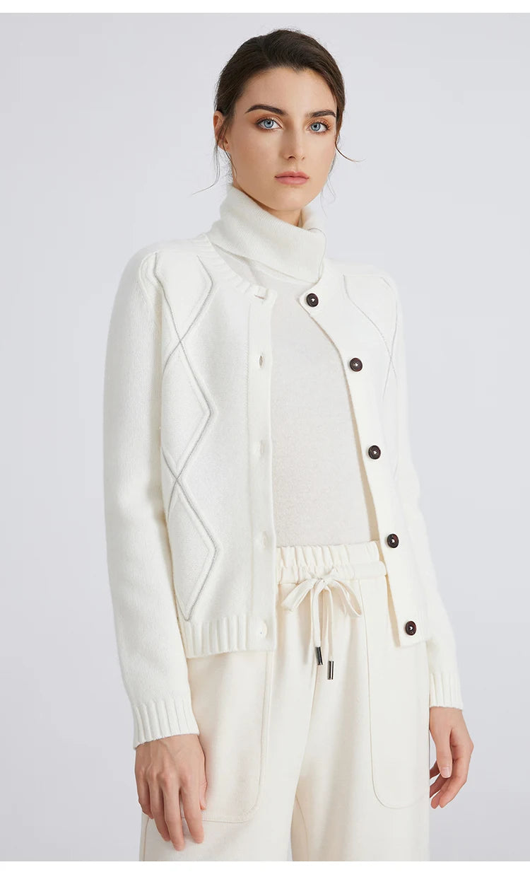 BC940 100% merino wool High-quality luxury brand women's long-sleeved thick cardigan knitted sweater