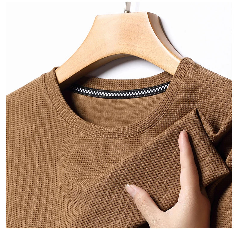 Texture & Comfort! New Summer Waffle Knit T-Shirt for Men – Breathable, Round Neck, Short Sleeve Casual Top