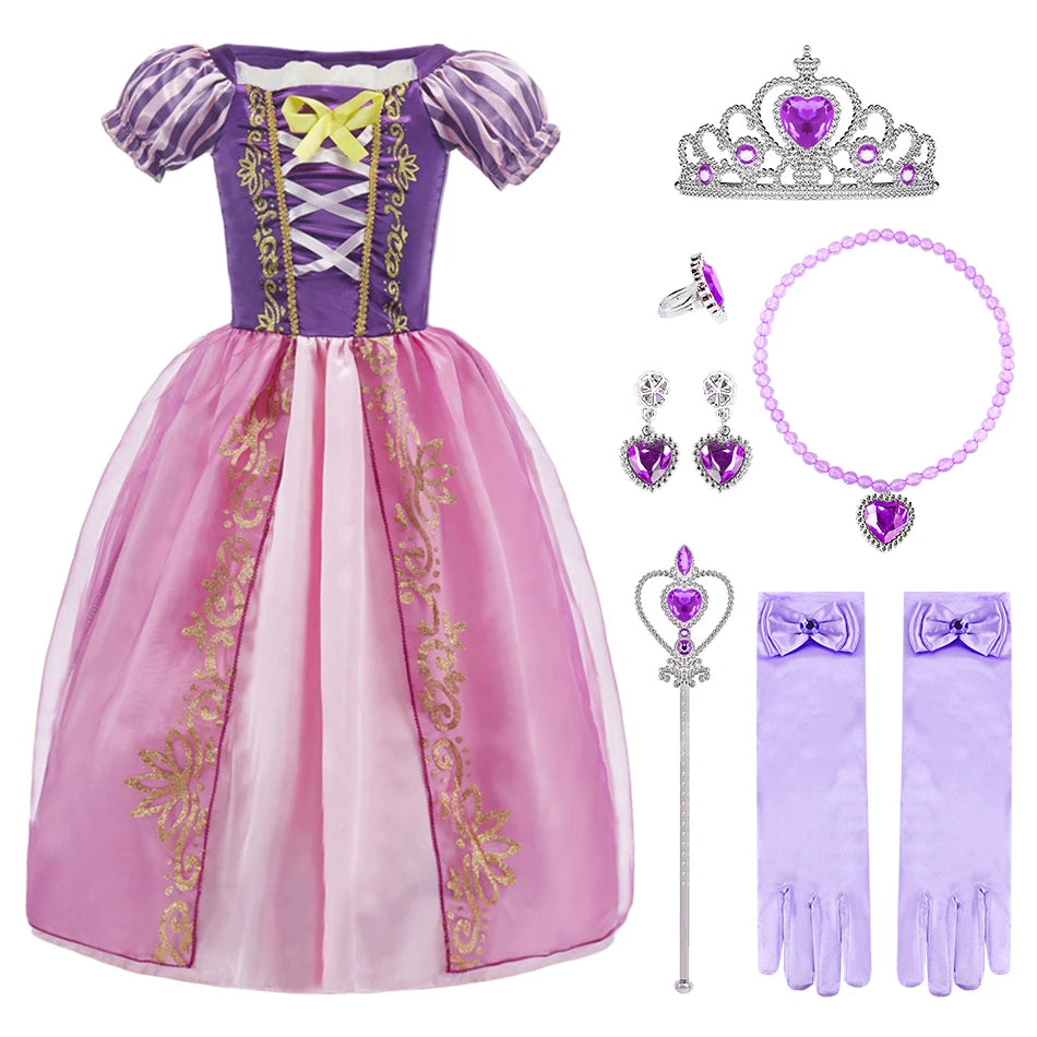 Dreamy Performance Gown! Little Girls' Cinderella Cosplay Dress – Blue Princess, Appliques & Bubble Sleeves