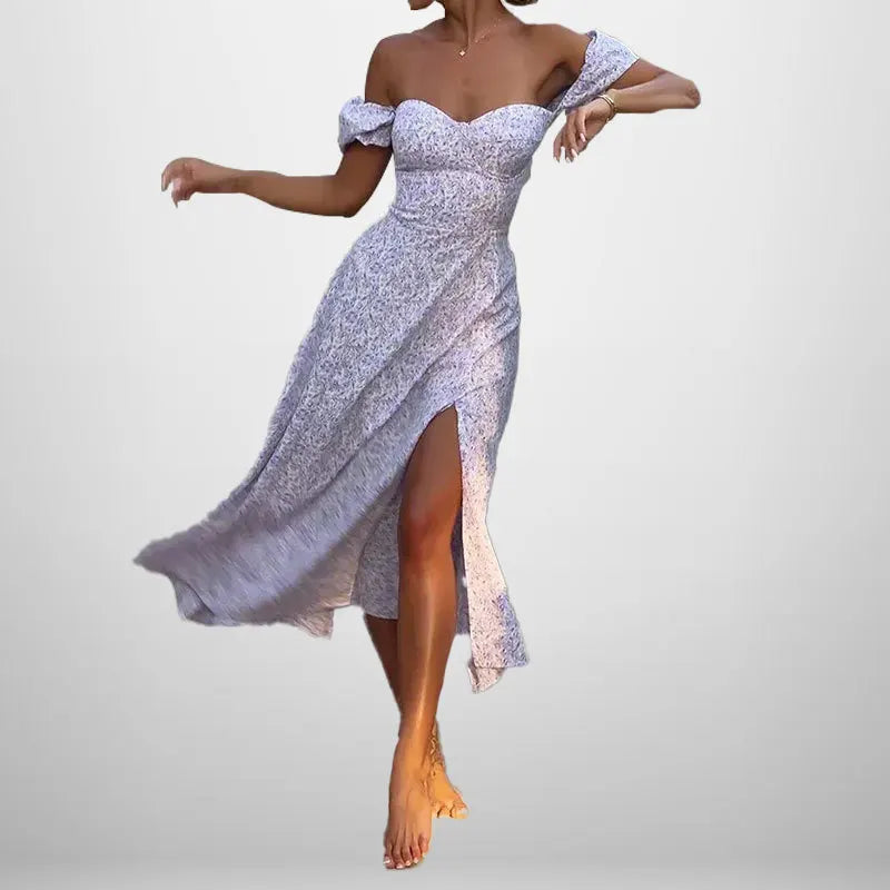 Effortless Temperament! New Summer Floral Dress – Elegant Slash Neck, Slim A-Line, European & American Fashion