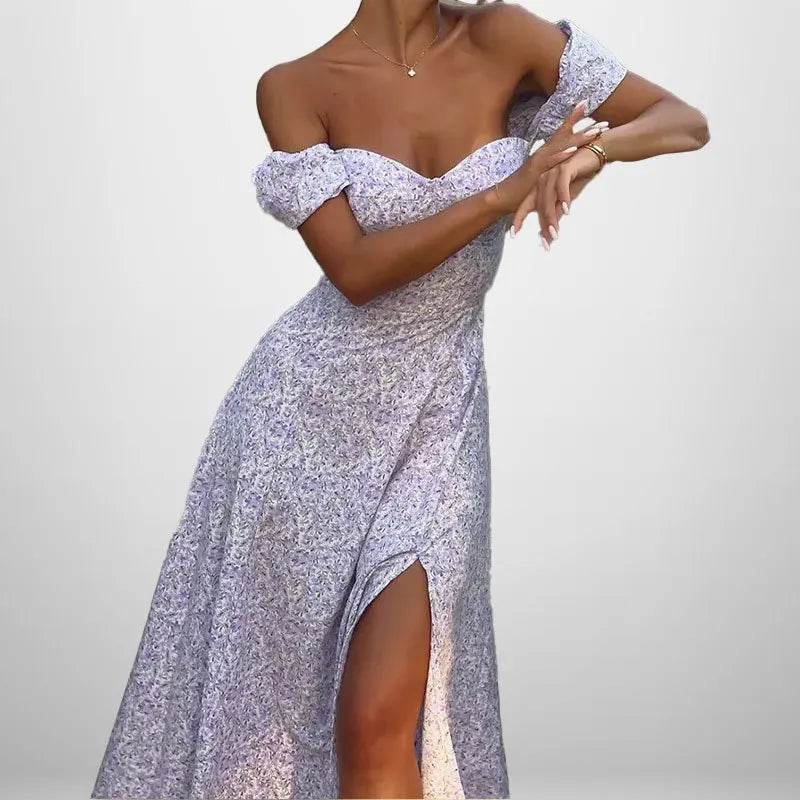 Effortless Temperament! New Summer Floral Dress – Elegant Slash Neck, Slim A-Line, European & American Fashion