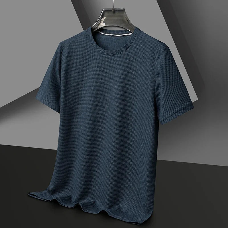 Texture & Comfort! New Summer Waffle Knit T-Shirt for Men – Breathable, Round Neck, Short Sleeve Casual Top