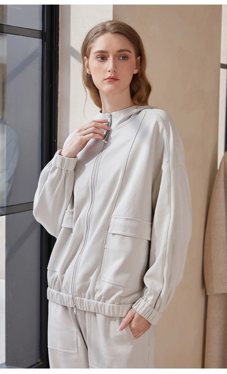 Cozy Luxe! Serathinan Women's Combed Cotton Hoodie – Zip-Up, Loose Fit, Essential for Autumn/Winter Style