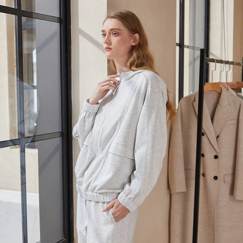 Cozy Luxe! Serathinan Women's Combed Cotton Hoodie – Zip-Up, Loose Fit, Essential for Autumn/Winter Style