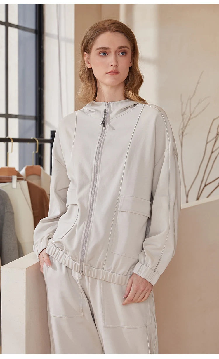 Cozy Luxe! Serathinan Women's Combed Cotton Hoodie – Zip-Up, Loose Fit, Essential for Autumn/Winter Style