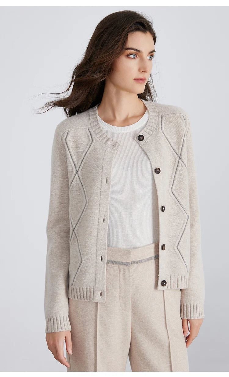 BC940 100% merino wool High-quality luxury brand women's long-sleeved thick cardigan knitted sweater