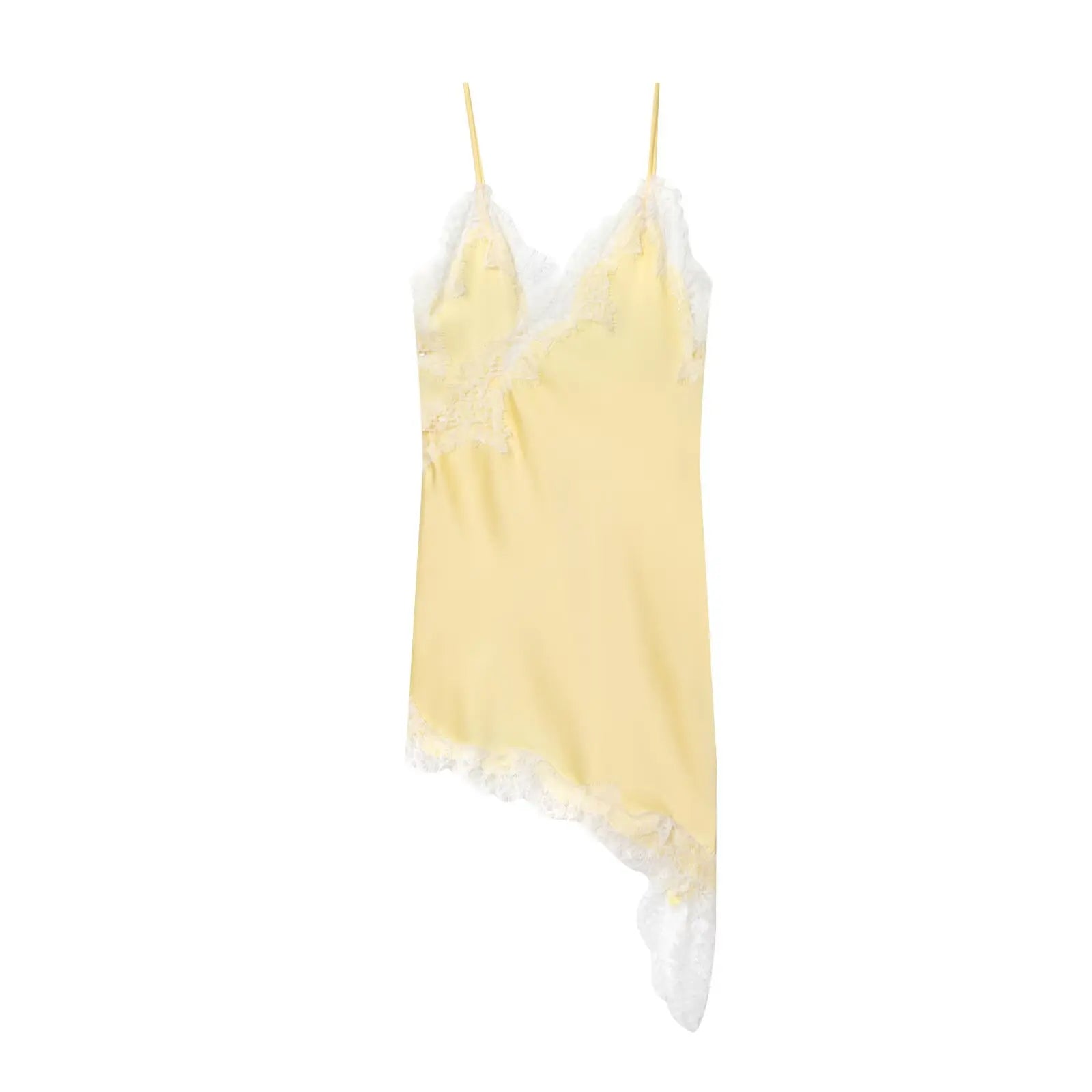 Satin Siren! MUJER Sexy Lace Slip Mini Dress – Backless, Asymmetric Hem, Perfect for Summer Parties & Beach Glamour