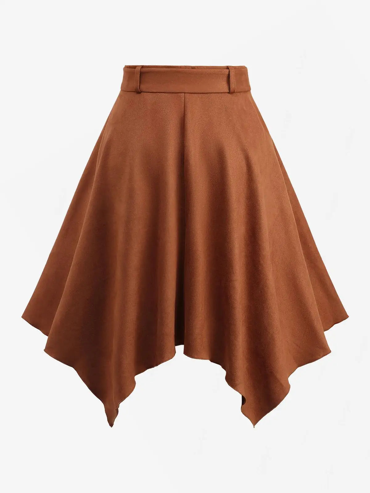 Chic Edge! ROSE GAL Plus Size Asymmetric Suede Skirt – Mini/Knee-Length with Removable Belt and Button Detail