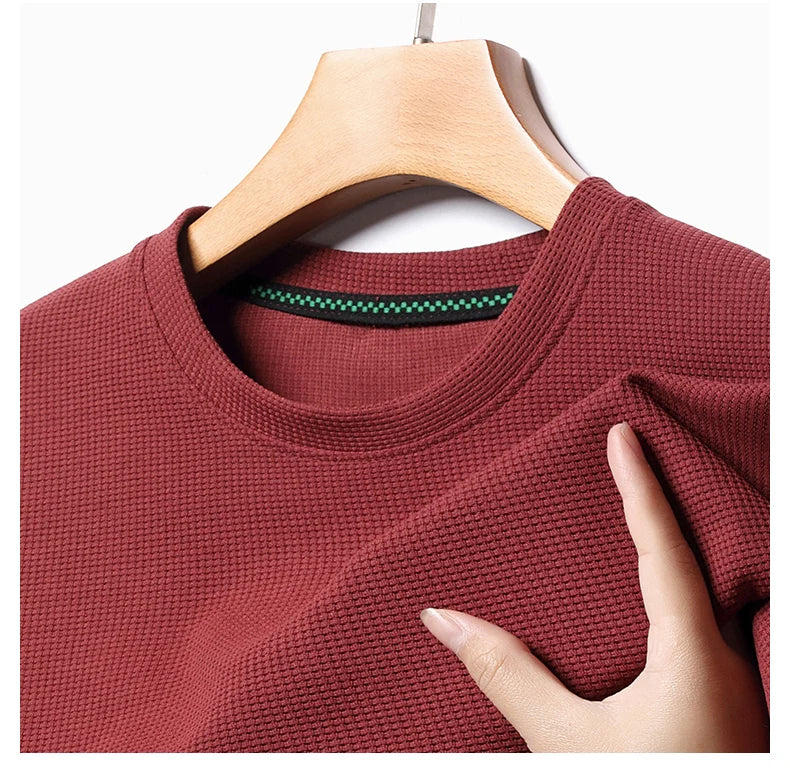 Texture & Comfort! New Summer Waffle Knit T-Shirt for Men – Breathable, Round Neck, Short Sleeve Casual Top
