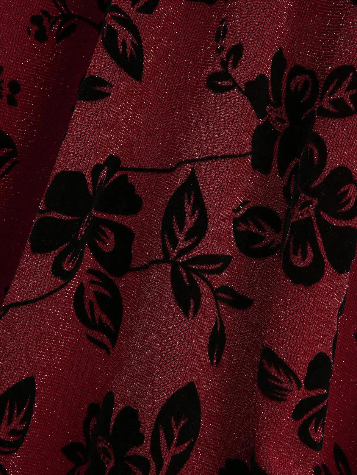 ROSEGAL Plus Size Women's Evening Gown Deep Red Dresses Floral Leaves Flocking Lace Up Surplice A Line Party Maxi Dress