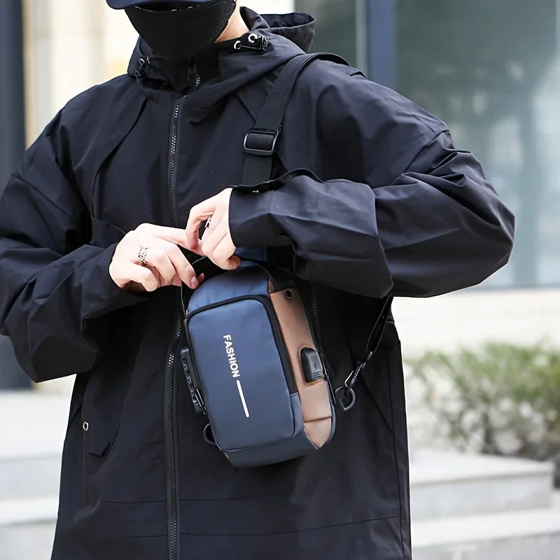 Rugged Style! Durable Oxford Fabric Men's Sling Bag – Crossbody Chest Pack for Motorcycle Commute & Daily Use