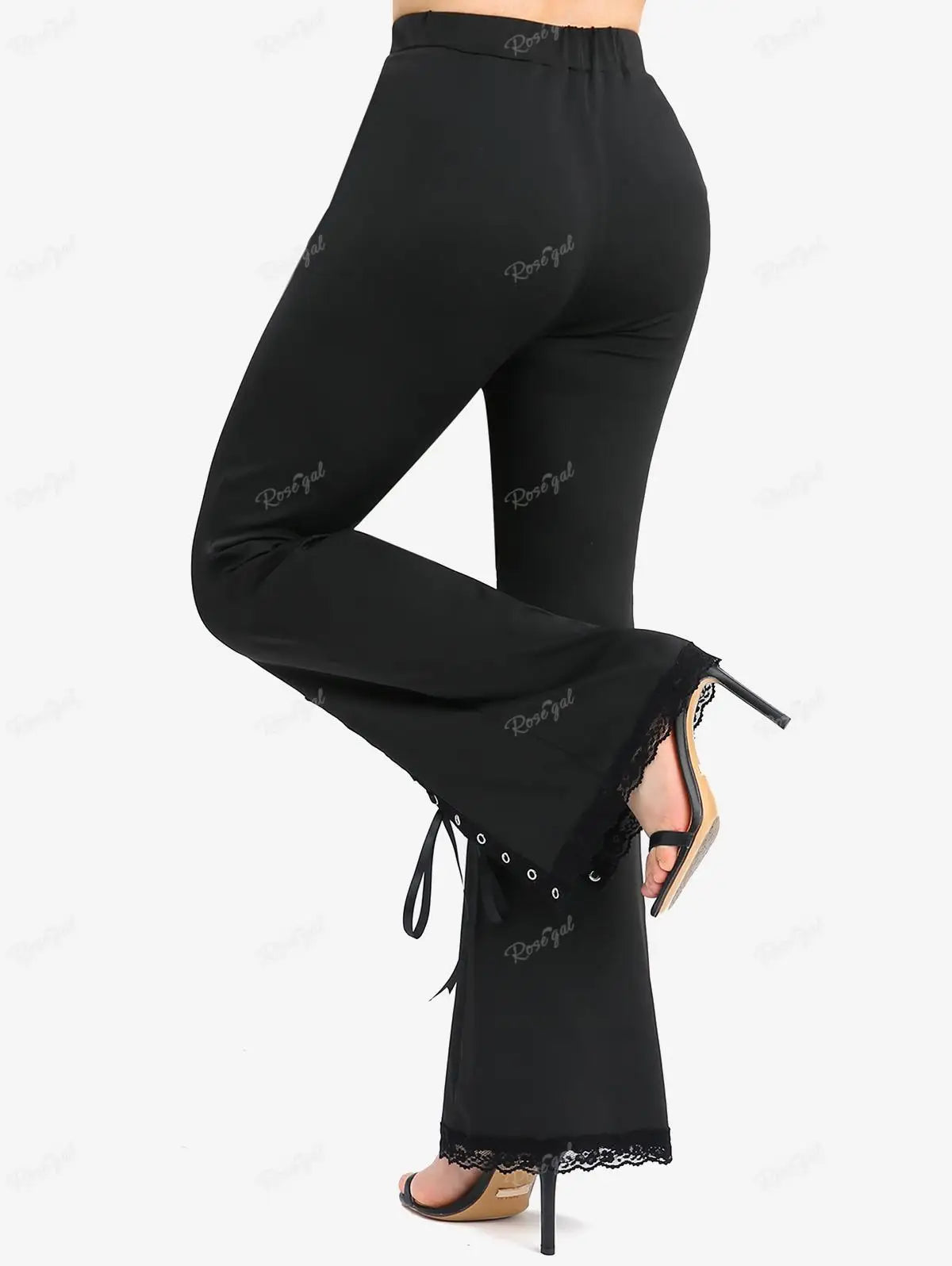 Flattering Flare! ROSE GAL Plus Size High Stretch Split Pants – Lace Trim, Adjustable Lace-Up Detail, Perfect Comfort