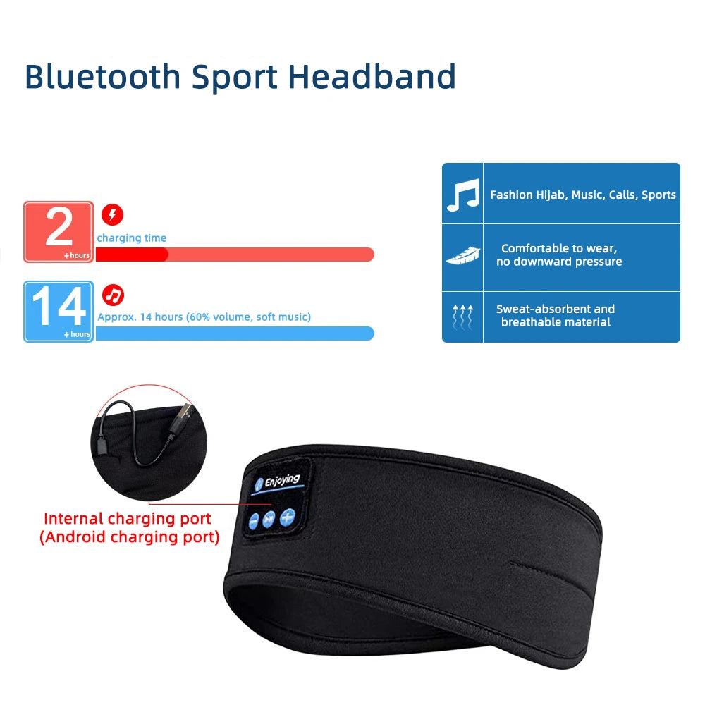 Ultimate Comfort Audio! Elastic Wireless Bluetooth Headband – Sports Headphones, Sleeping Eye Mask with ANC & Volume Control