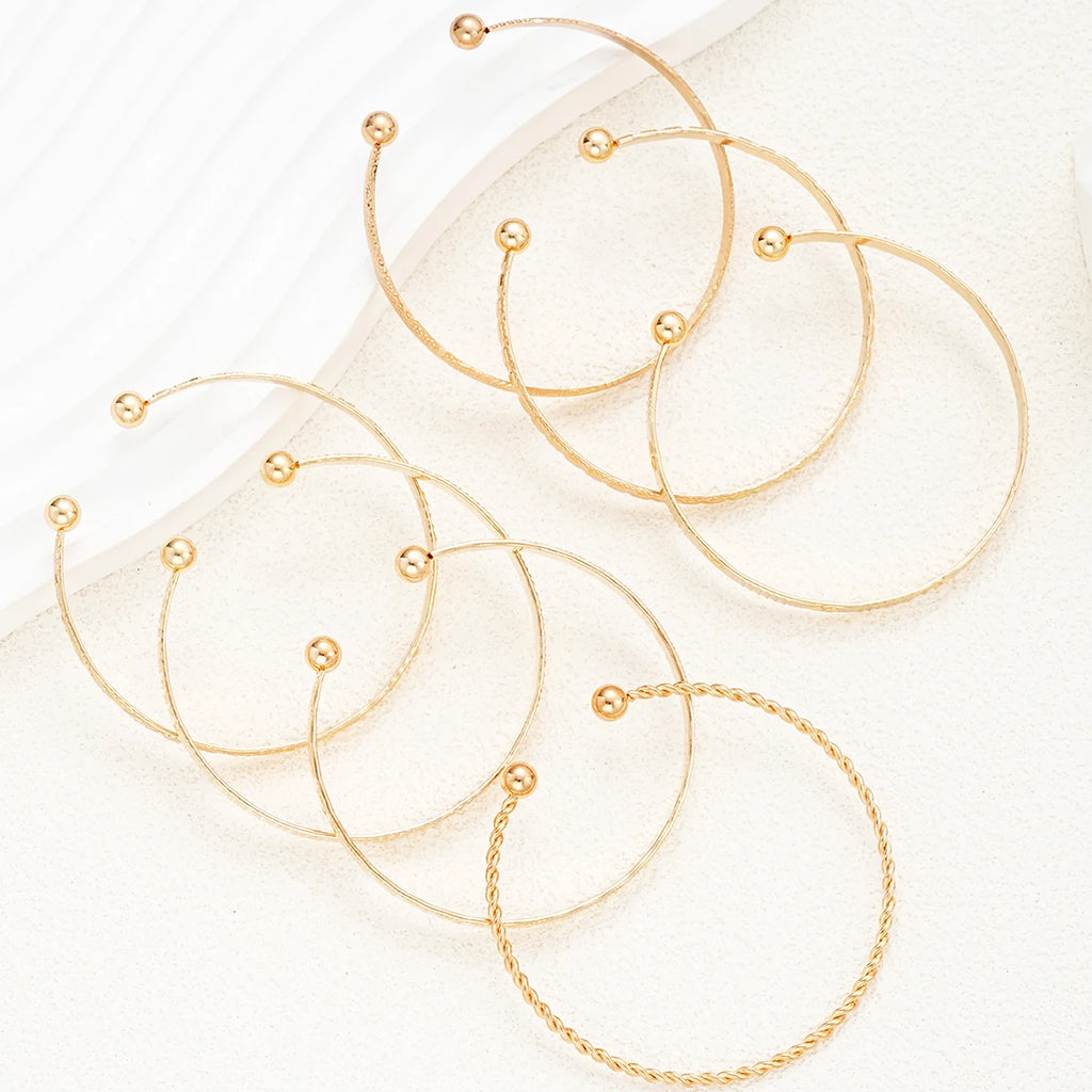 Streetwear Edge! 7 Pcs/Set Punk Gold Color Cuff Bracelets for Women – Goth Heart Prints, Metal Open Bangle Jewelry 2024