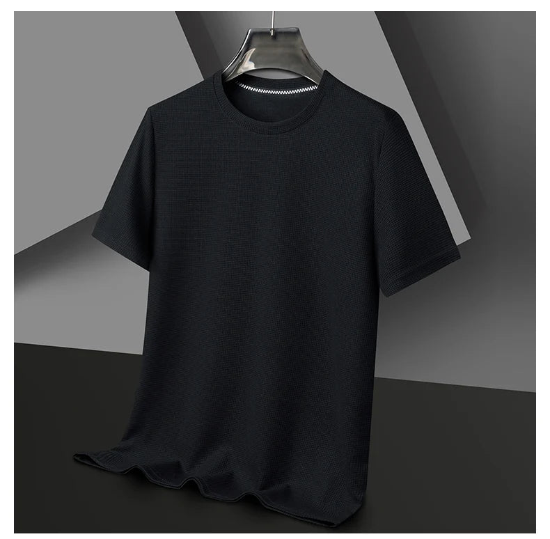 Texture & Comfort! New Summer Waffle Knit T-Shirt for Men – Breathable, Round Neck, Short Sleeve Casual Top