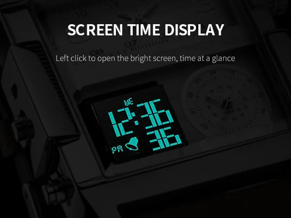 Statement Piece! FEICE FK030 Men's Big Square Dial Watch – Digital LED & Analog Display, Waterproof, Unique Leather Band