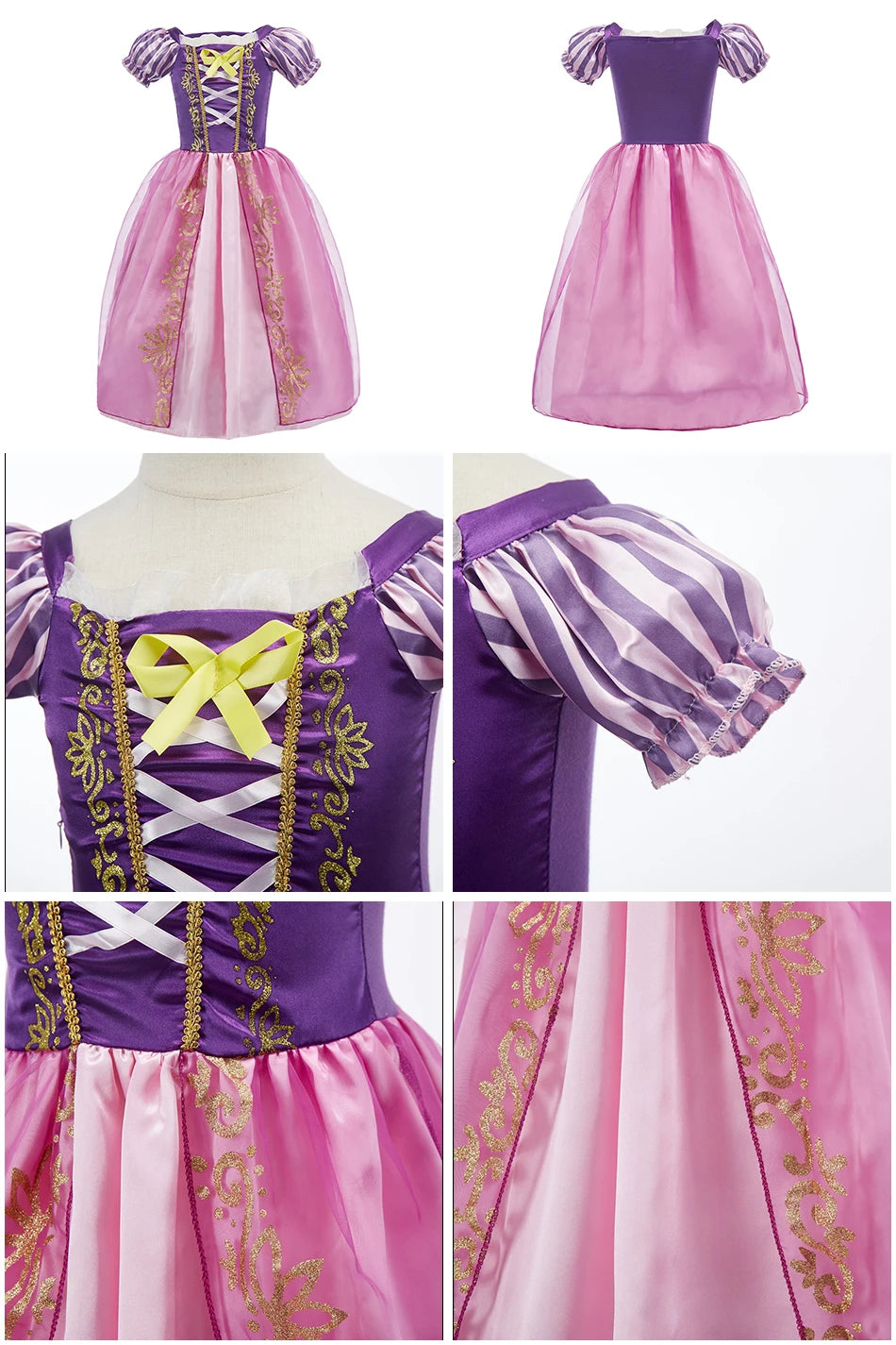 Dreamy Performance Gown! Little Girls' Cinderella Cosplay Dress – Blue Princess, Appliques & Bubble Sleeves
