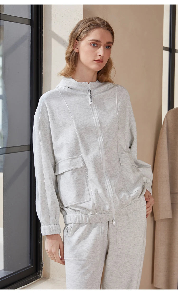 Cozy Luxe! Serathinan Women's Combed Cotton Hoodie – Zip-Up, Loose Fit, Essential for Autumn/Winter Style