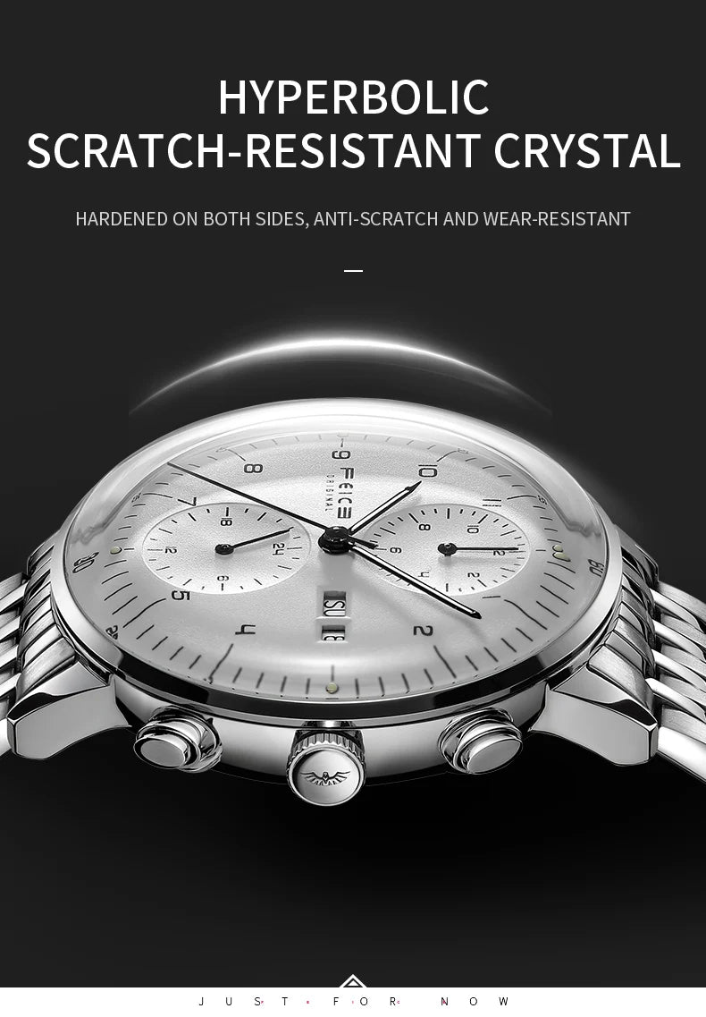 Bauhaus Elegance! FEICE FM121 Automatic Mechanical Dress Watch – Stainless Steel, Full Calendar, Domed Mirror Design