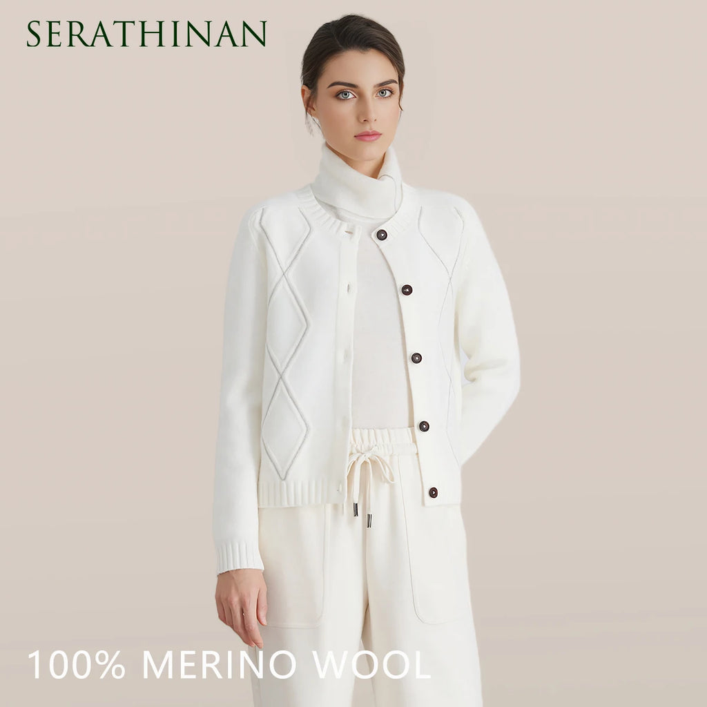 BC940 100% merino wool High-quality luxury brand women's long-sleeved thick cardigan knitted sweater