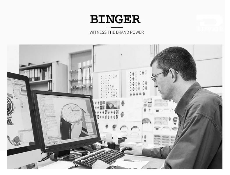 Genuine Luxury! BINGER Swiss Brand Automatic Mechanical Watch – Moon Phase, Luminous, Sapphire Crystal, 50M Waterproof
