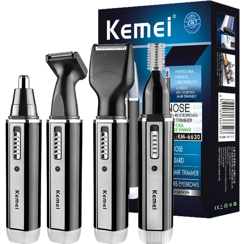 All-in-One Grooming! Kemei 4-in-1 Rechargeable Trimmer – Nose, Ear, Beard & Eyebrow Hair Removal Kit