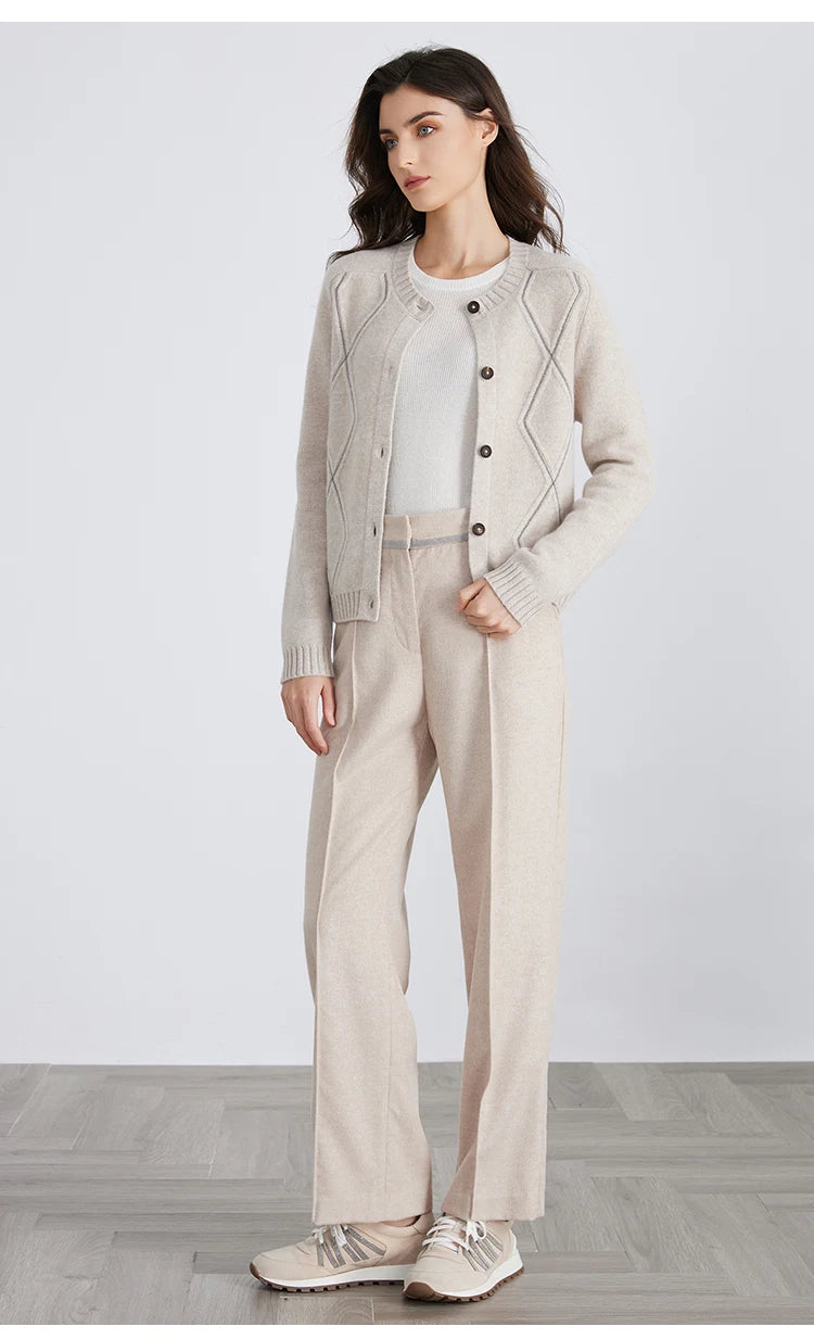 BC940 100% merino wool High-quality luxury brand women's long-sleeved thick cardigan knitted sweater