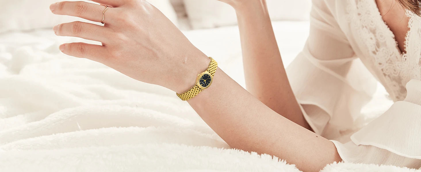 Slim Elegance! BERNY Oval Gold Quartz Ladies Watch – Swiss Movement, Ultra-Thin Case, Stainless Steel Bracelet, 30M Waterproof